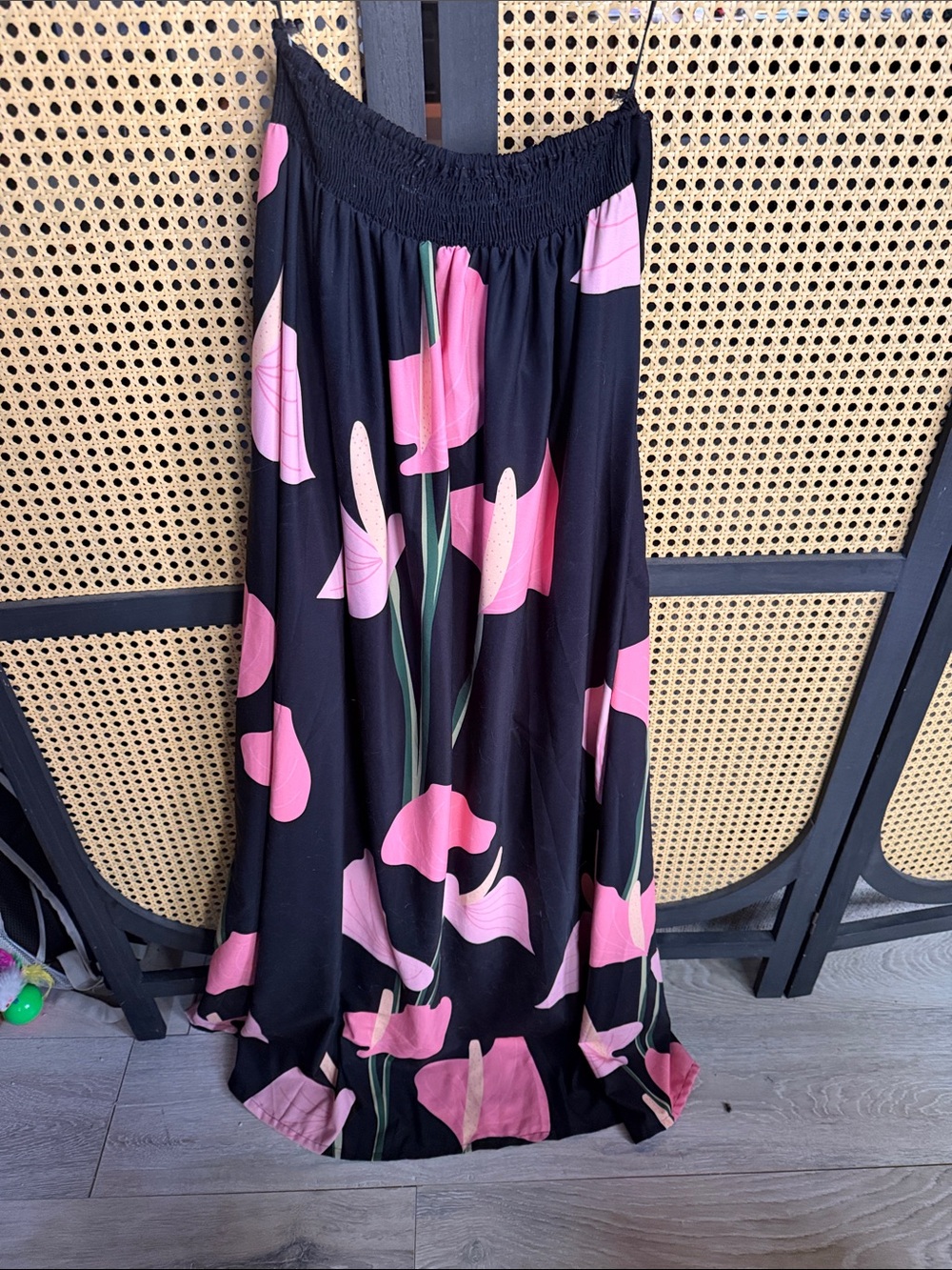 Fighting Eel Cupid Anthurium Black Maxi Dress with Pink Floral Print - Picture 2 of 14
